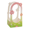 Panier carton fleurs vert/rose